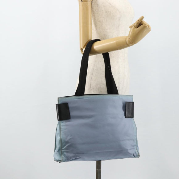 PRADA Tote Bag Nylon Light Blue Silver Auth bs34601