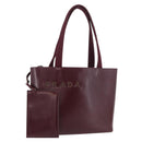 PRADA Tote Bag Leather Bordeaux Silver Auth bs34602-1