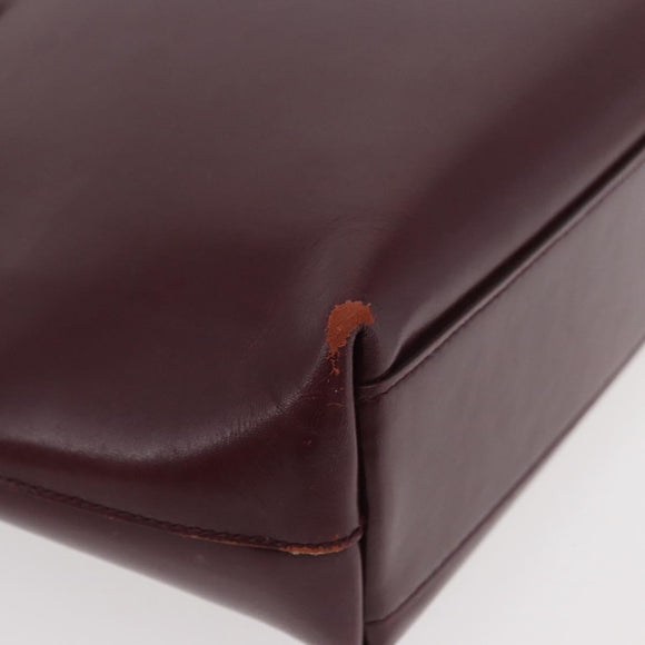 PRADA Tote Bag Leather Bordeaux Silver Auth bs34602