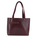 PRADA Tote Bag Leather Bordeaux Silver Auth bs34602-13