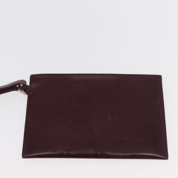 PRADA Tote Bag Leather Bordeaux Silver Auth bs34602