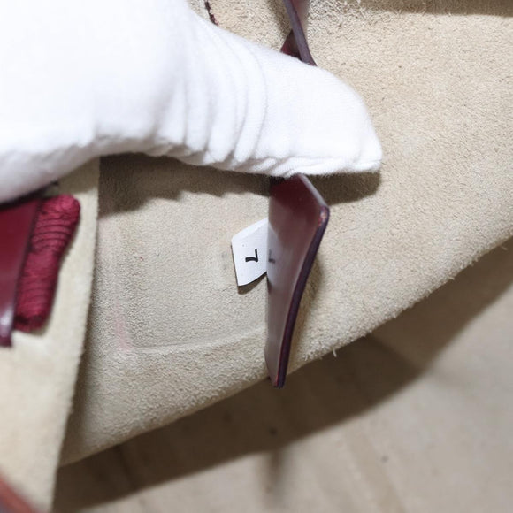 PRADA Tote Bag Leather Bordeaux Silver Auth bs34602