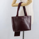 PRADA Tote Bag Leather Bordeaux Silver Auth bs34602-24