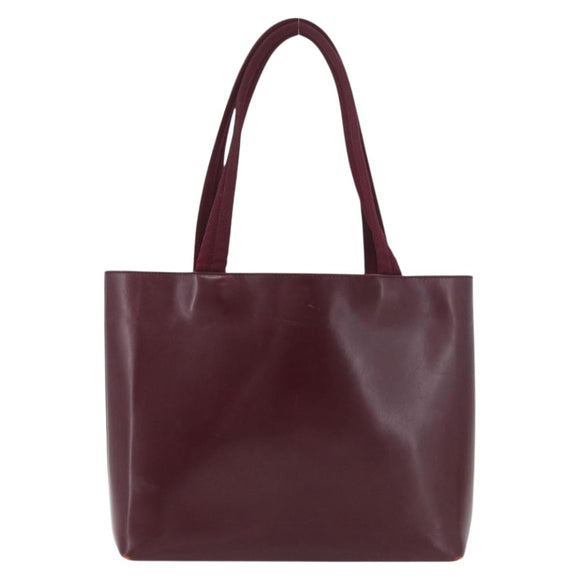PRADA Tote Bag Leather Bordeaux Silver Auth bs34602