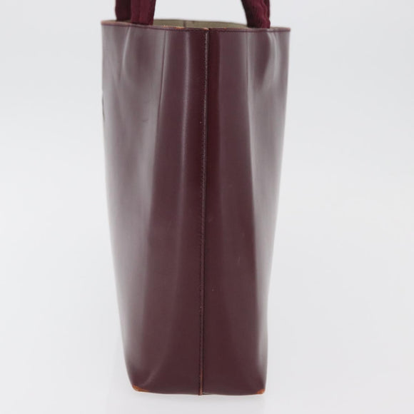 PRADA Tote Bag Leather Bordeaux Silver Auth bs34602