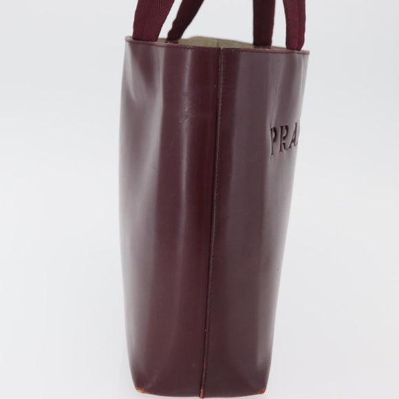 PRADA Tote Bag Leather Bordeaux Silver Auth bs34602