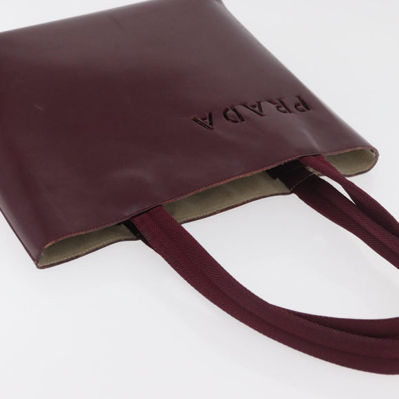 PRADA Tote Bag Leather Bordeaux Silver Auth bs34602