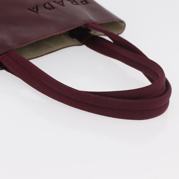 PRADA Tote Bag Leather Bordeaux Silver Auth bs34602