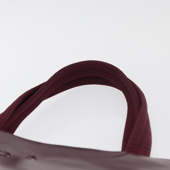 PRADA Tote Bag Leather Bordeaux Silver Auth bs34602