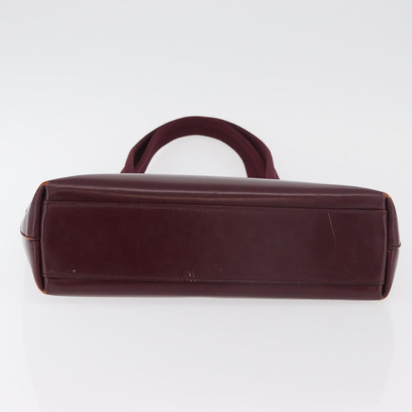 PRADA Tote Bag Leather Bordeaux Silver Auth bs34602