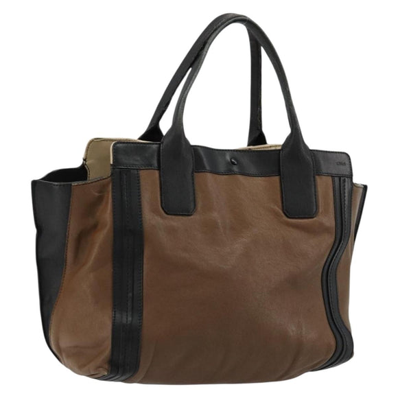 Chloe Tote Bag Leather Brown Gold Auth bs34603