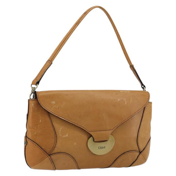 Chloe Shoulder Bag Leather Beige Gold Auth bs34605