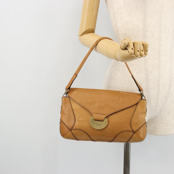 Chloe Shoulder Bag Leather Beige Gold Auth bs34605