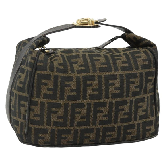 FENDI Zucca Canvas Hand Bag Black Brown Auth bs34606