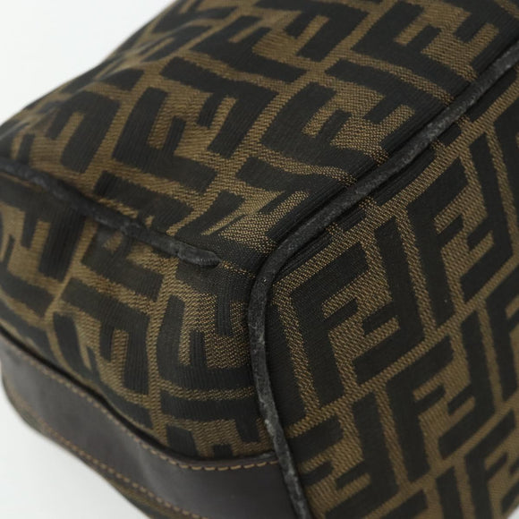 FENDI Zucca Canvas Hand Bag Black Brown Auth bs34606