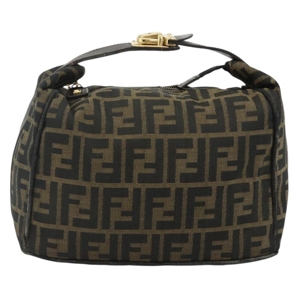 FENDI Zucca Canvas Hand Bag Black Brown Auth bs34606
