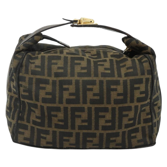 FENDI Zucca Canvas Hand Bag Black Brown Auth bs34606