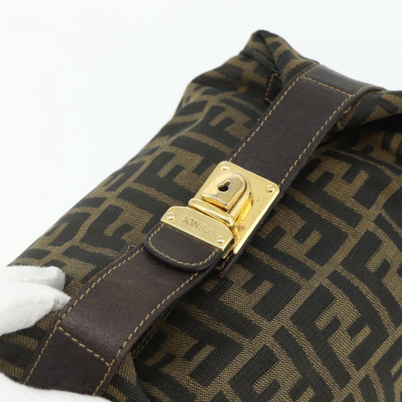 FENDI Zucca Canvas Hand Bag Black Brown Auth bs34606