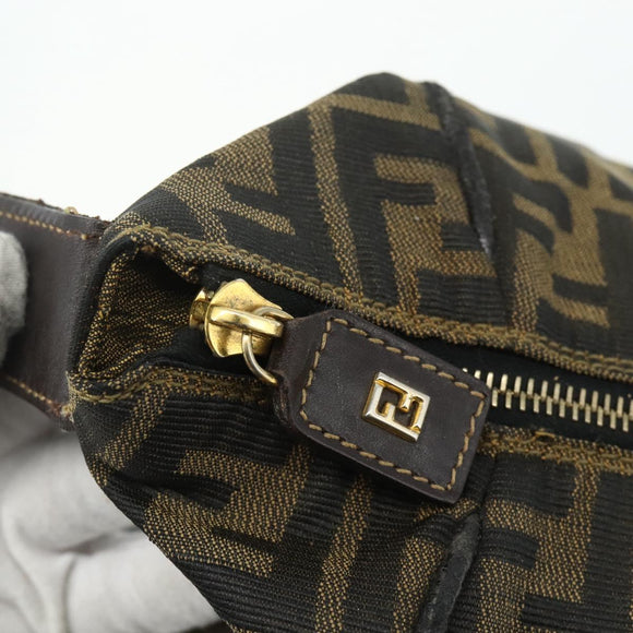 FENDI Zucca Canvas Hand Bag Black Brown Auth bs34606