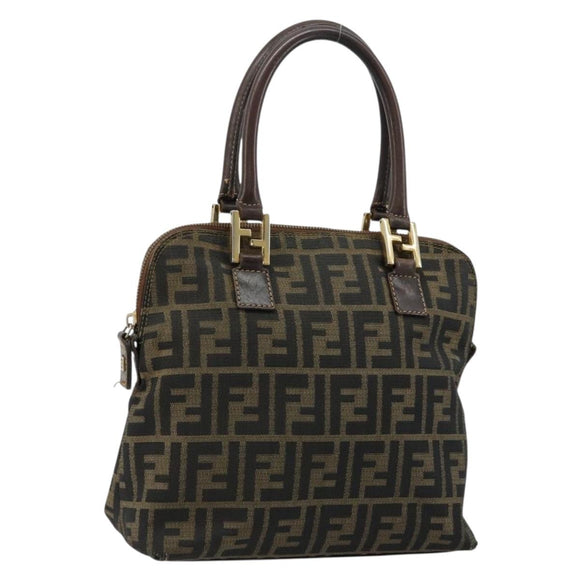 FENDI Zucca Canvas Hand Bag Black Brown Auth bs34607