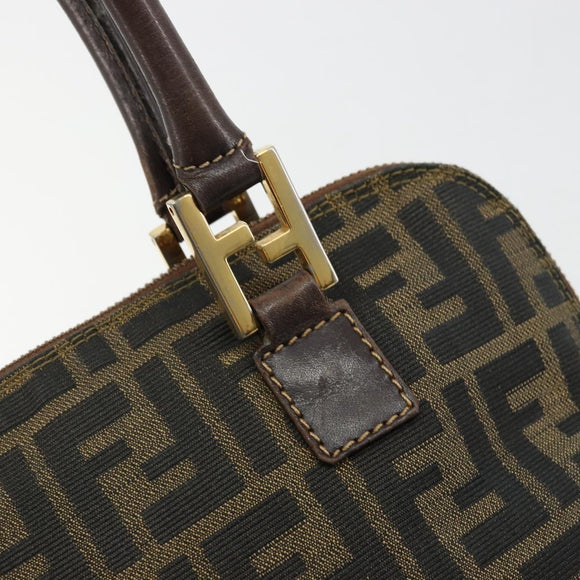 FENDI Zucca Canvas Hand Bag Black Brown Auth bs34607