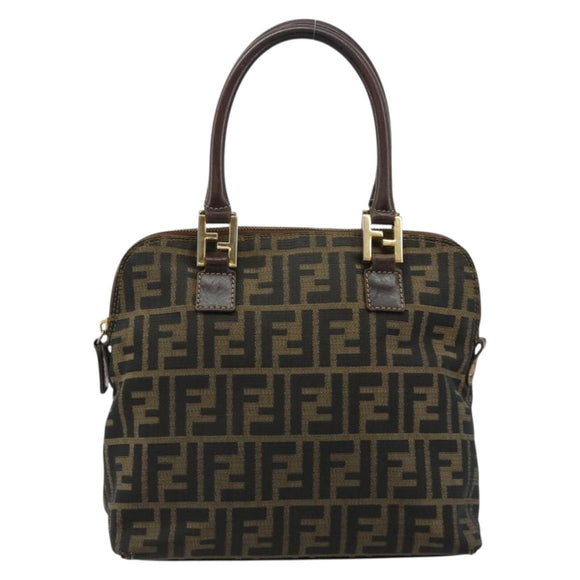 FENDI Zucca Canvas Hand Bag Black Brown Auth bs34607