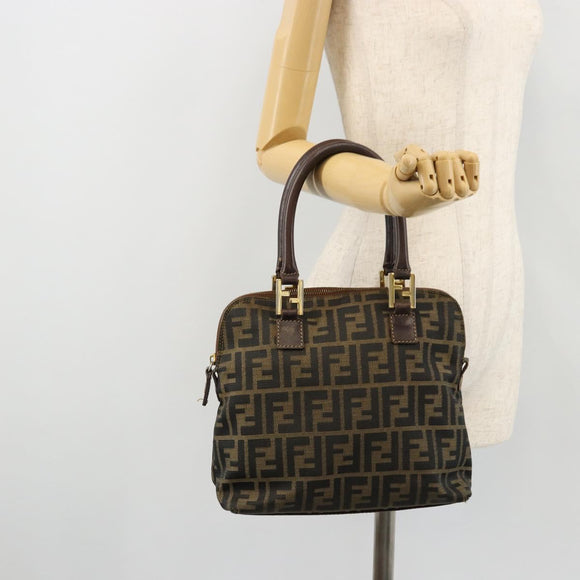 FENDI Zucca Canvas Hand Bag Black Brown Auth bs34607