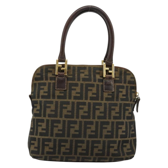 FENDI Zucca Canvas Hand Bag Black Brown Auth bs34607