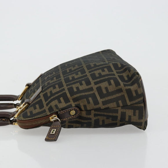 FENDI Zucca Canvas Hand Bag Black Brown Auth bs34607
