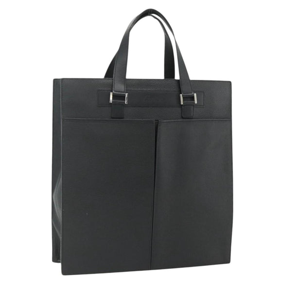 CARTIER Tote Bag Leather Black Gold Auth bs34621