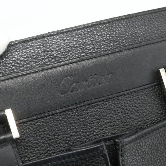 CARTIER Tote Bag Leather Black Gold Auth bs34621