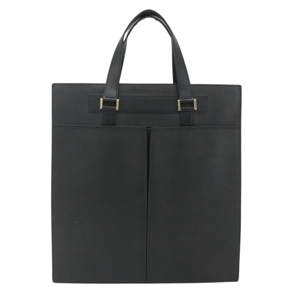 CARTIER Tote Bag Leather Black Gold Auth bs34621