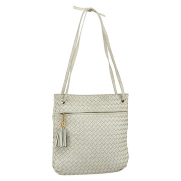 BOTTEGA VENETA INTRECCIATO Shoulder Bag Leather White Gold Auth bs34622