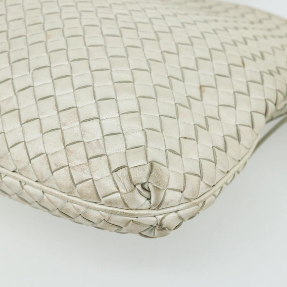 BOTTEGA VENETA INTRECCIATO Shoulder Bag Leather White Gold Auth bs34622