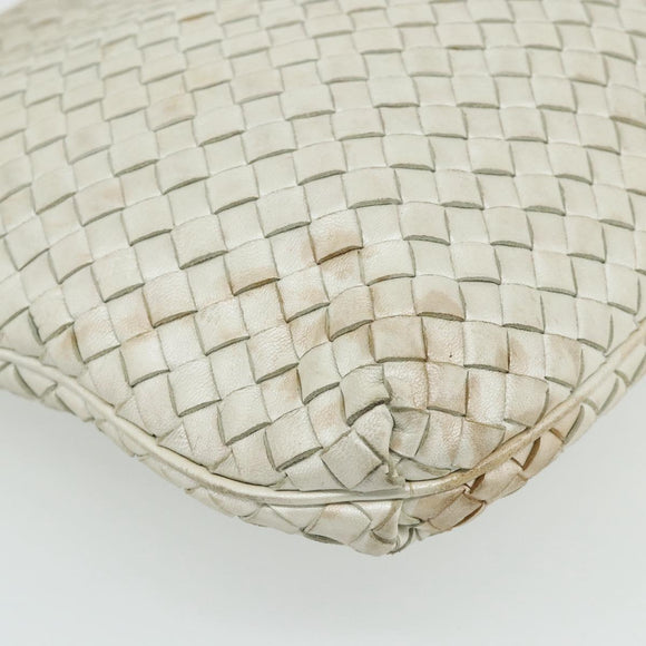 BOTTEGA VENETA INTRECCIATO Shoulder Bag Leather White Gold Auth bs34622