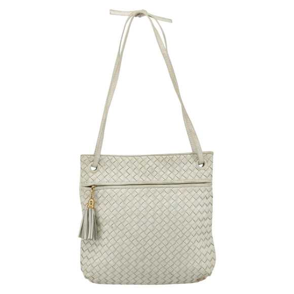 BOTTEGA VENETA INTRECCIATO Shoulder Bag Leather White Gold Auth bs34622