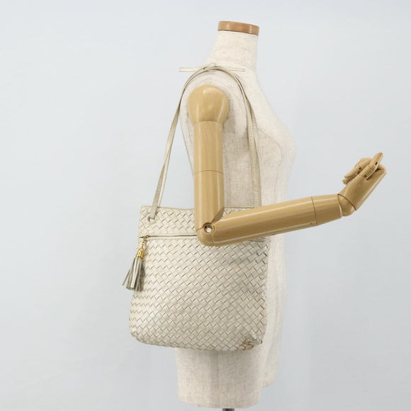 BOTTEGA VENETA INTRECCIATO Shoulder Bag Leather White Gold Auth bs34622