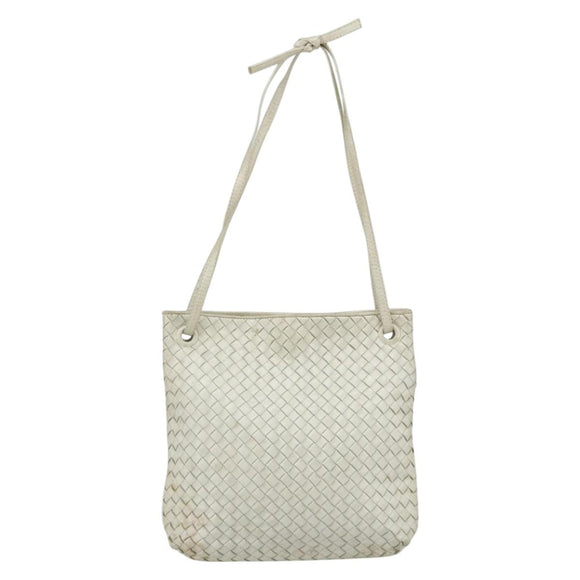 BOTTEGA VENETA INTRECCIATO Shoulder Bag Leather White Gold Auth bs34622