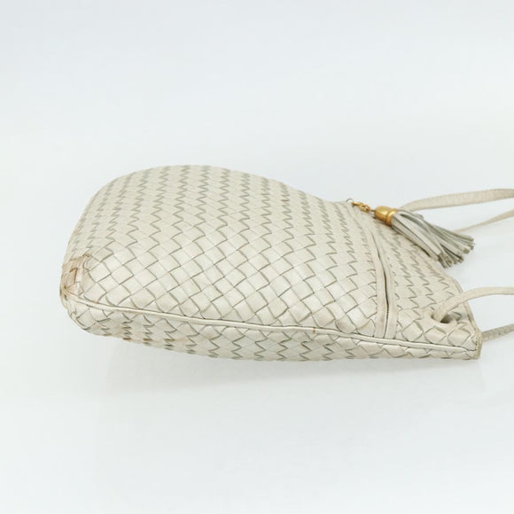 BOTTEGA VENETA INTRECCIATO Shoulder Bag Leather White Gold Auth bs34622