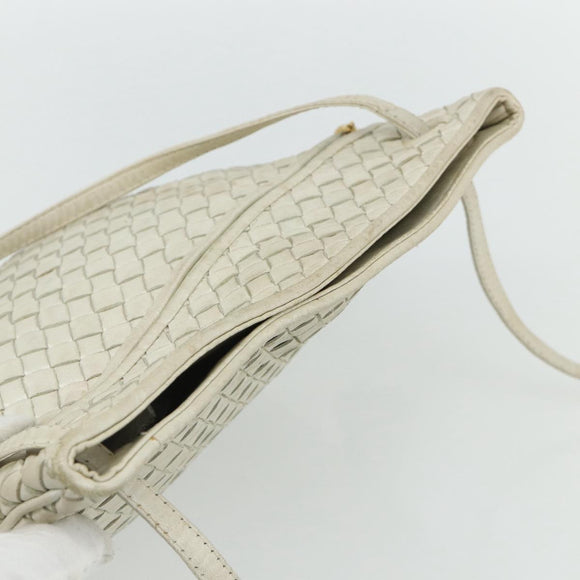 BOTTEGA VENETA INTRECCIATO Shoulder Bag Leather White Gold Auth bs34622