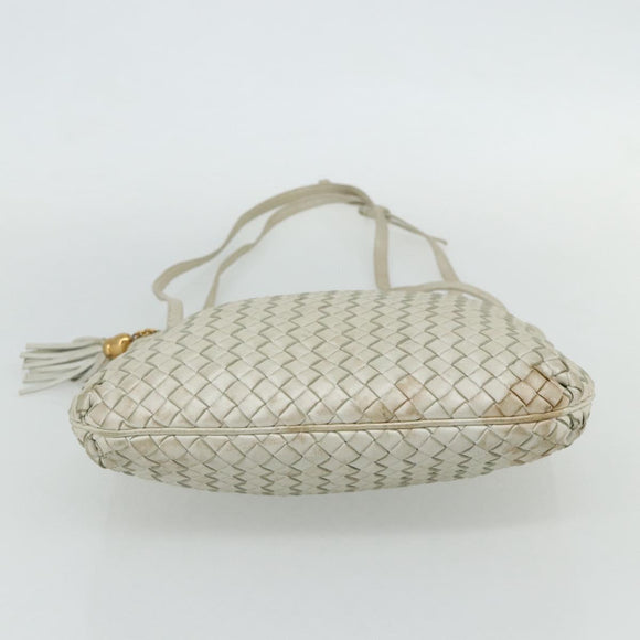 BOTTEGA VENETA INTRECCIATO Shoulder Bag Leather White Gold Auth bs34622