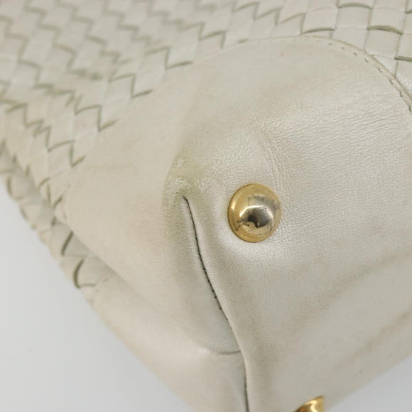 BOTTEGA VENETA INTRECCIATO Tote Bag Leather White Gold Auth bs34623