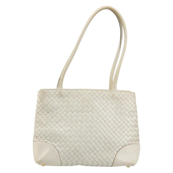 BOTTEGA VENETA INTRECCIATO Tote Bag Leather White Gold Auth bs34623