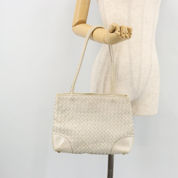 BOTTEGA VENETA INTRECCIATO Tote Bag Leather White Gold Auth bs34623