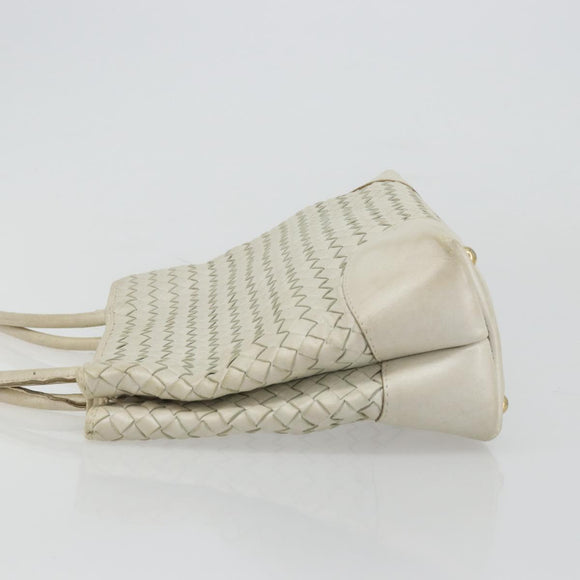 BOTTEGA VENETA INTRECCIATO Tote Bag Leather White Gold Auth bs34623