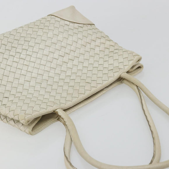 BOTTEGA VENETA INTRECCIATO Tote Bag Leather White Gold Auth bs34623