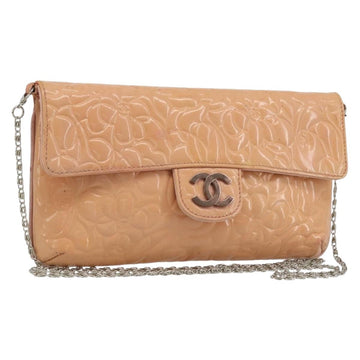 CHANEL Chain Shoulder Bag Patent Leather Pink Silver CC Auth bs34632A