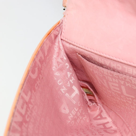 CHANEL Chain Shoulder Bag Patent Leather Pink Silver CC Auth bs34632A