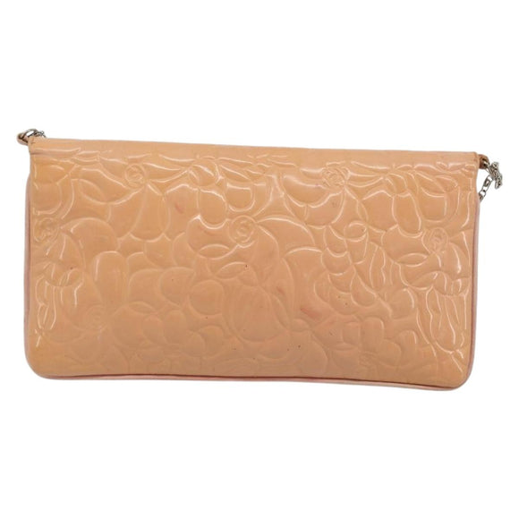 CHANEL Chain Shoulder Bag Patent Leather Pink Silver CC Auth bs34632A