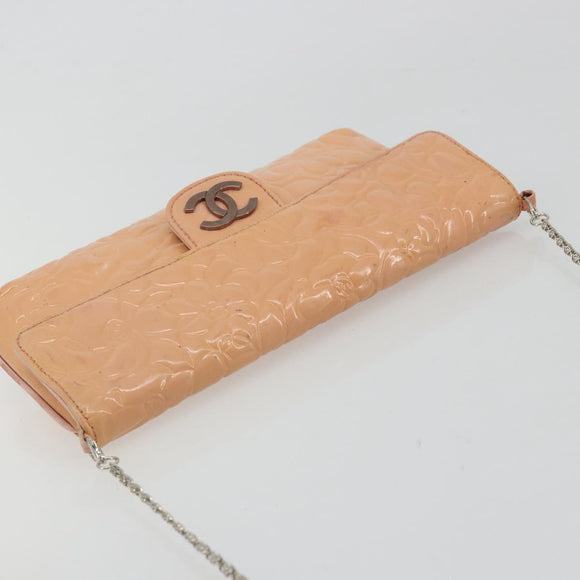 CHANEL Chain Shoulder Bag Patent Leather Pink Silver CC Auth bs34632A